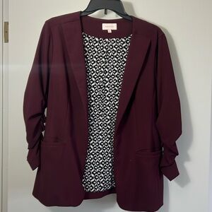 Maroon 3/4 Sleeve Dress Blazer Cardigan - Size Large